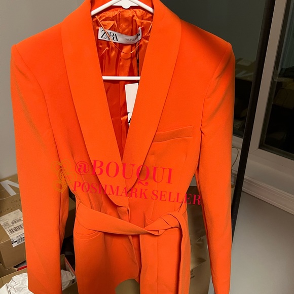 BLOGGERS FAV ZARA ORANGE BELTED TUXEDO COLLAR BLAZER - Picture 2 of 14